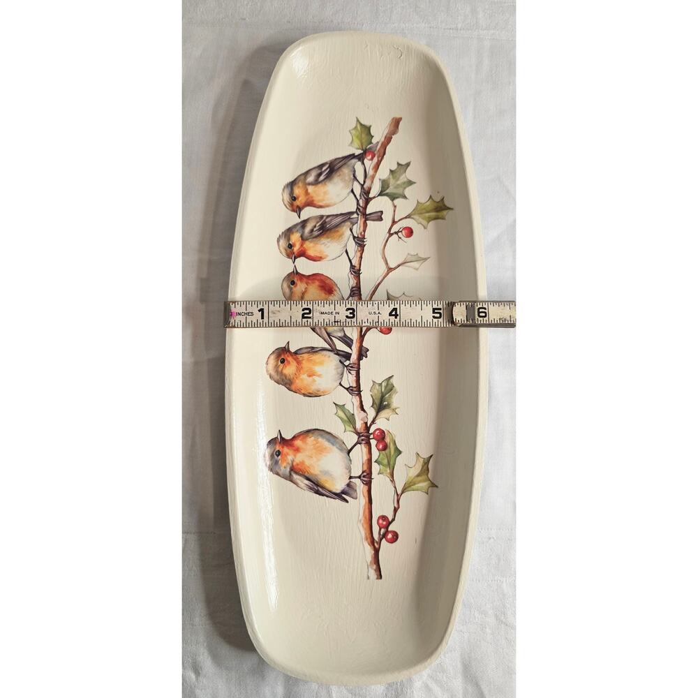 Hand Decorated Metal Tray Painted Birds Transfer Decor Piece Only Not Food Safe0 - Picture 3 of 4
